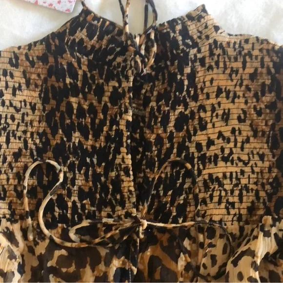 NWOT Free People Roma Blouse with lace tie back closure animal leopard print - Picture 11 of 11